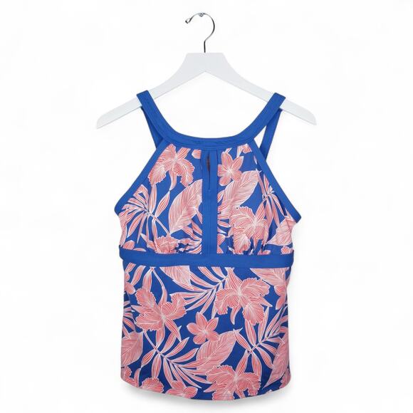 LANDS' END Tummy Control Keyhole Neck Tankini Swimsuit in Tropic Blue - 10DDD - Picture 3 of 9